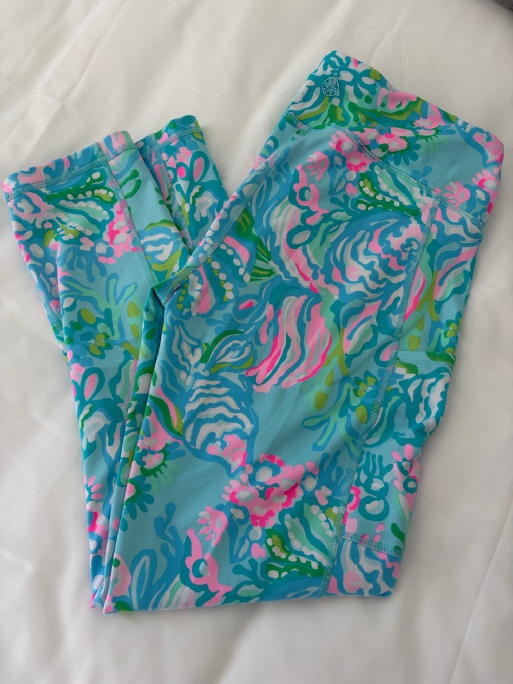 Lilly Pulitzer EUC hardly worn Bright Aqua Floral Workout Leggings
